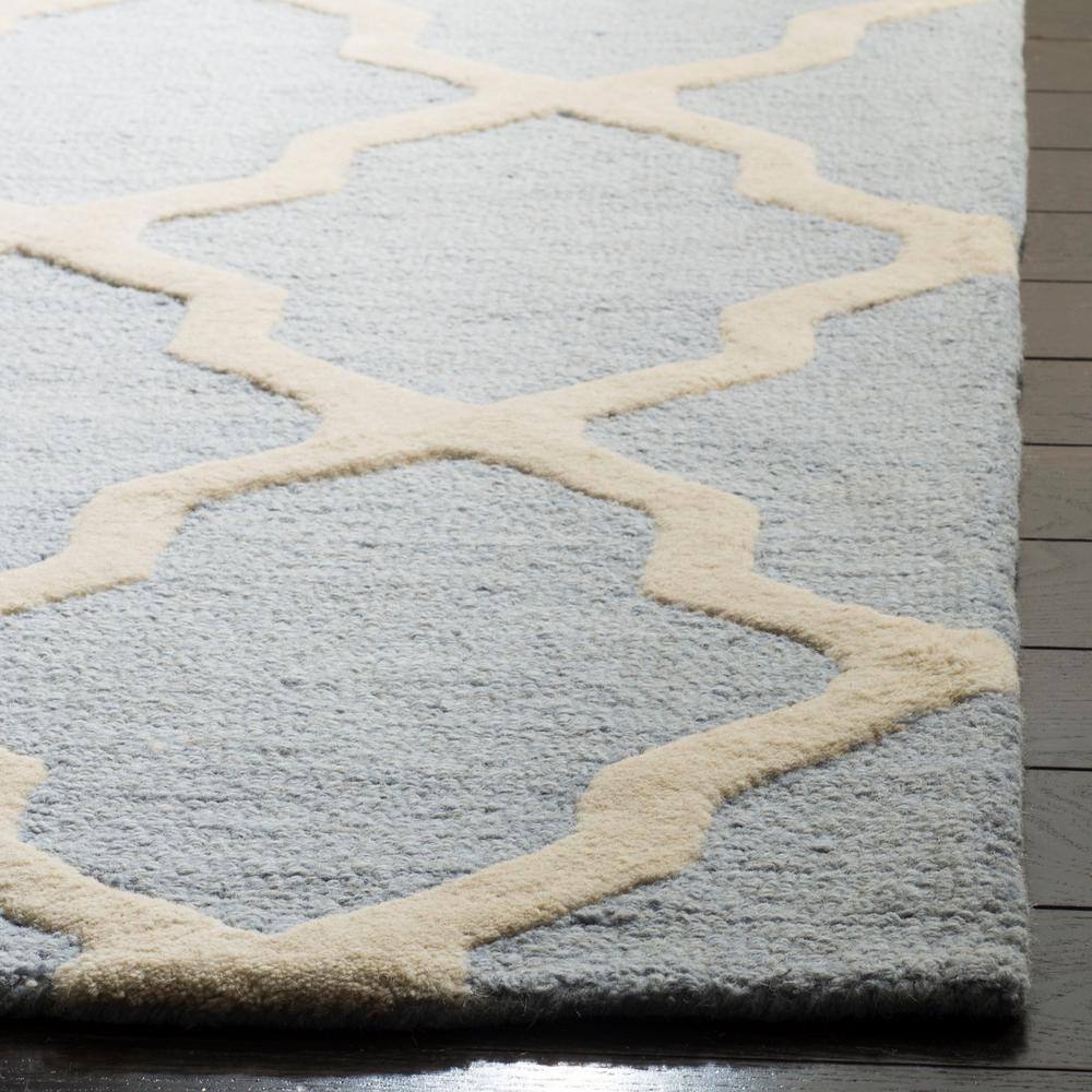 Light Blue and Ivory Hand-Tufted Wool Area Rug, 8' x 10'