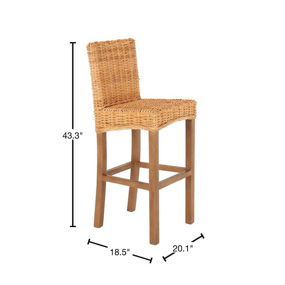Natural Rattan and Wood Parsons Bar Stool