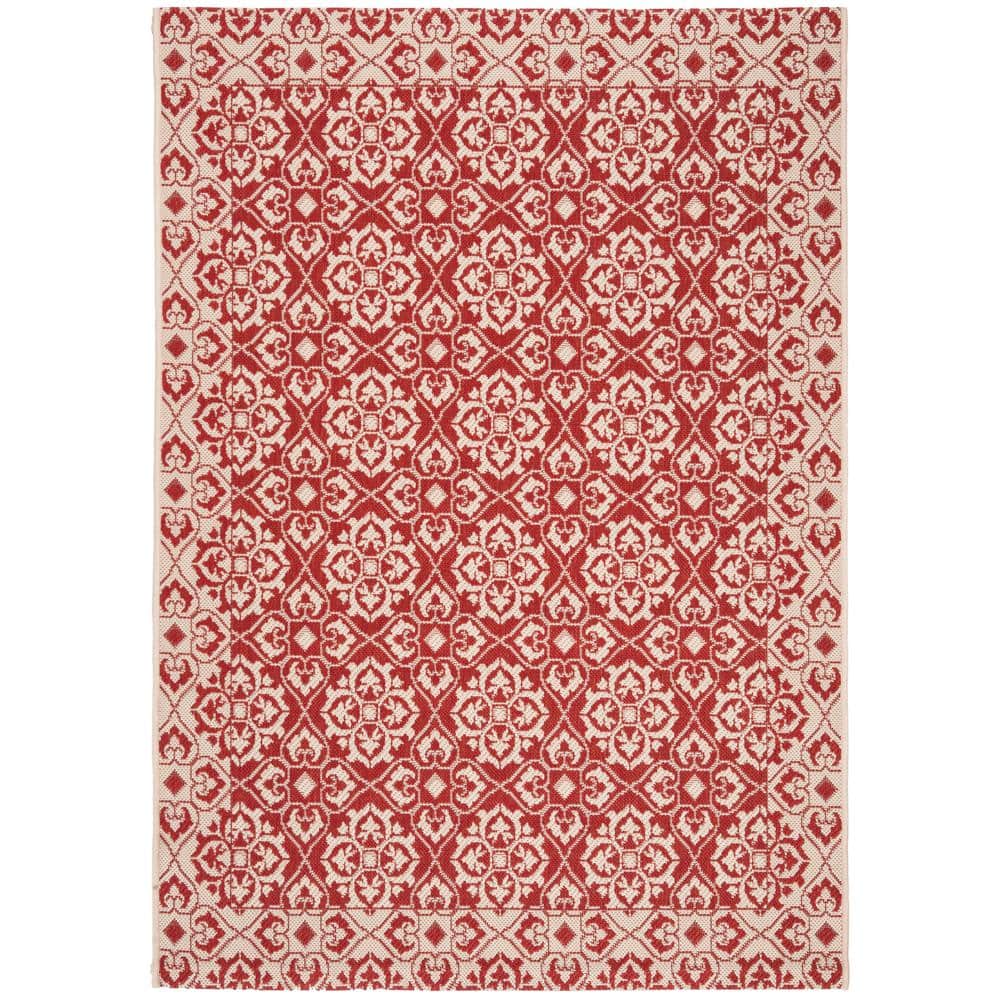 Red and Creme Reversible Synthetic Area Rug, 4'0" x 5'7"