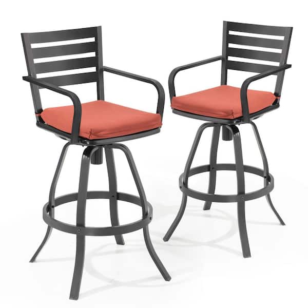 Swivel Cast Aluminum Outdoor Bar Stool with Sunbrella Red Cushion (2-Pack)