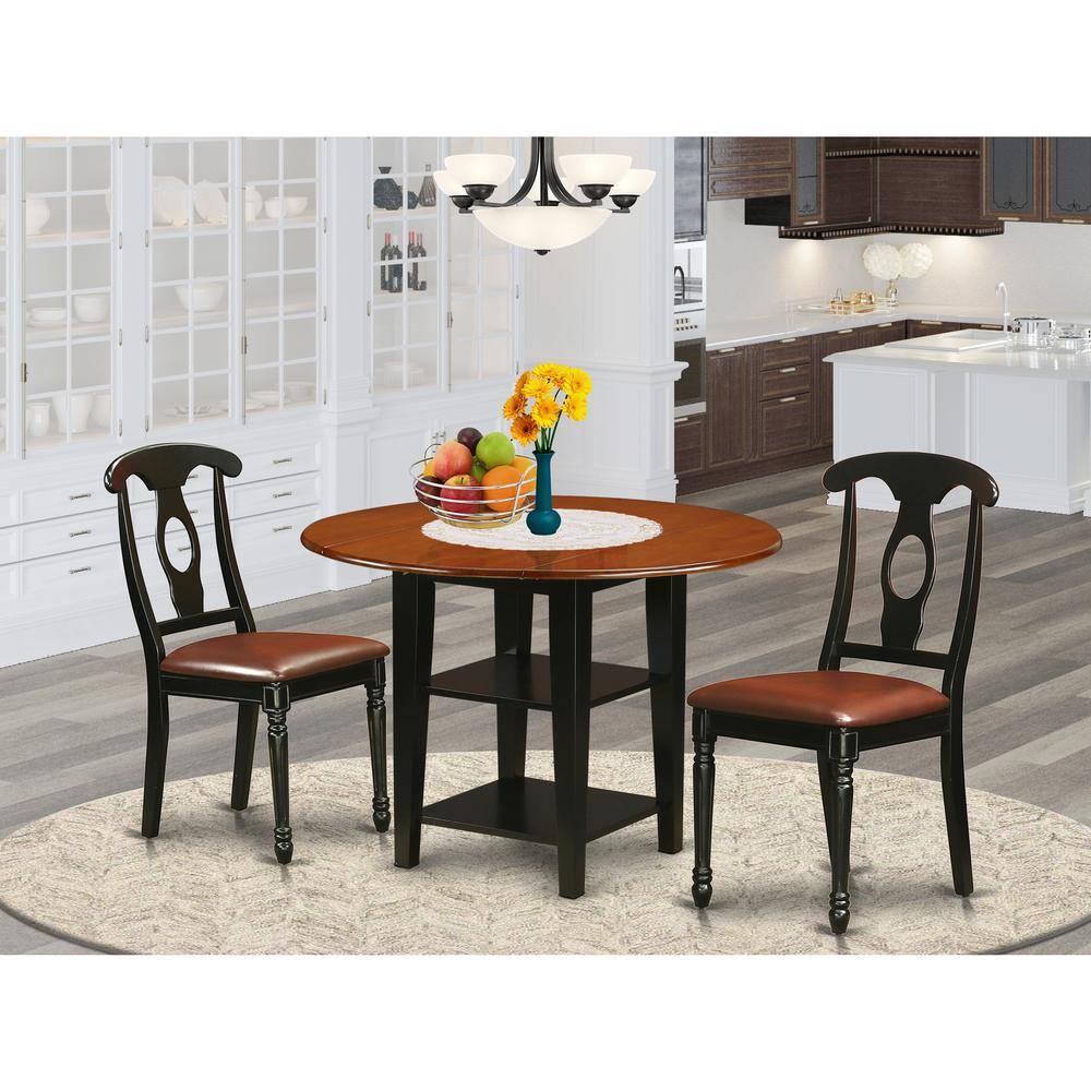 3-Piece Black and Cherry Finish Round Solid Wood Top Dining Table Set