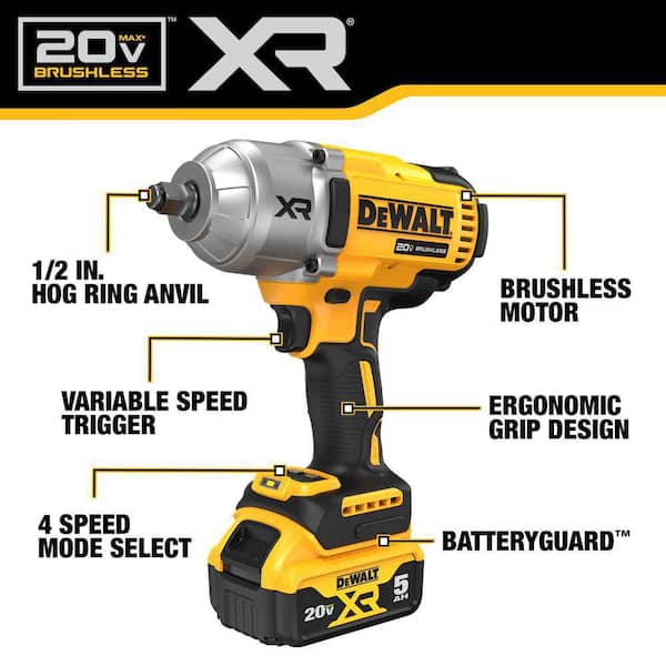 DEWALT 20V MAX Lithium-Ion Cordless 1/2 in. Impact Wrench Kit DCF900P1  The Home Depot