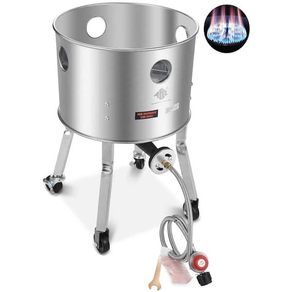 Unbranded Stainless Steel Single Propane-Burner, 200,000 BTU High-Output Outdoor One Side Burner with Wheeled Legs,360° Windscreen