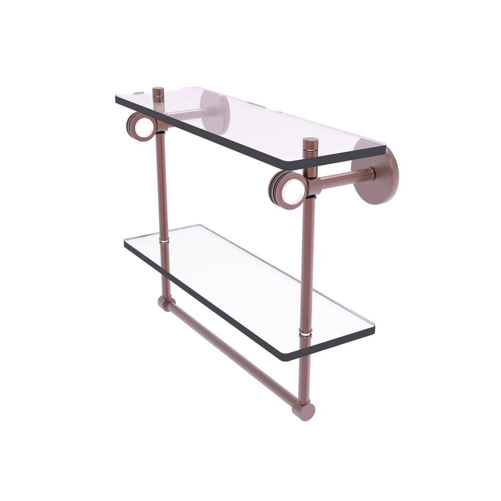 Clearview Collection 16 Inch Double Glass Shelf with Towel Bar and Dotted Accents in Antique Copper price history on PriceWatchPro
