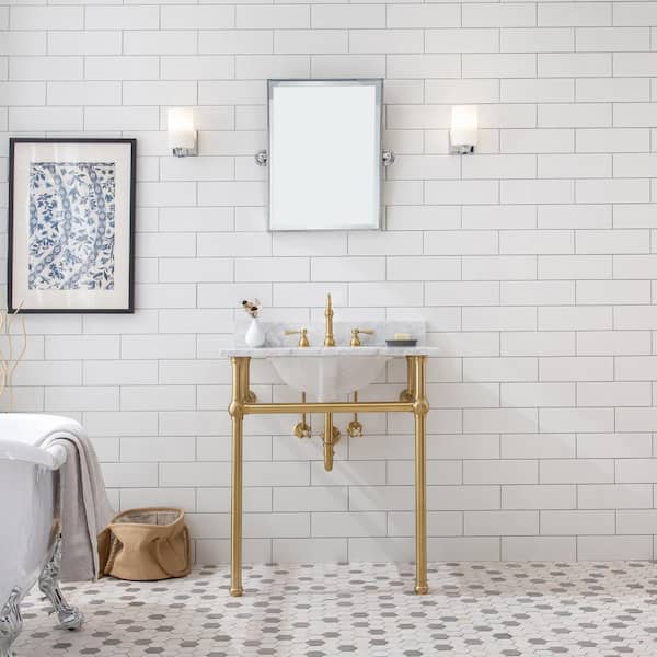 Embassy 30 in. Brass Wash Stand Legs with Satin Brass Connectors