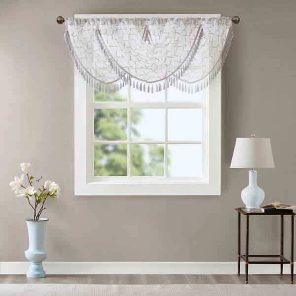 Madison Park Iris 46 in. L x 38 in. W in White/Grey Polyester Light Filtering Valance