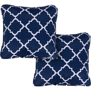 Lattice Navy Blue Indoor or Outdoor Throw Pillows (Set of 2)