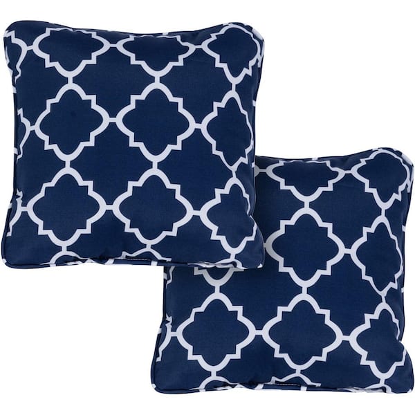 Hanover Lattice Navy Blue Indoor or Outdoor Throw Pillows (Set of 2)