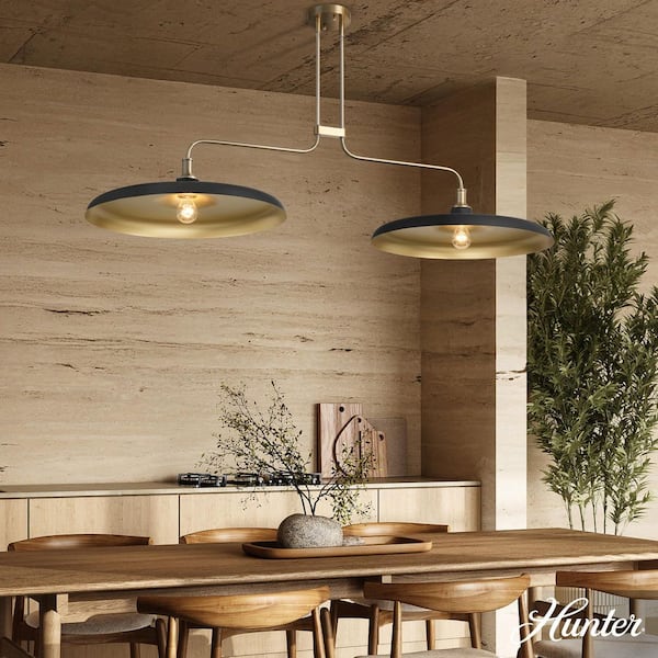 Hunter Moriso 2-Light Matte Black and Modern Brass Large Chandelier for Kitchens