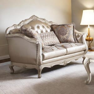 63 in. Pearl Solid Faux Leather 2-Seater Loveseat with Reclining