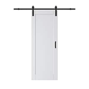 30 in. x 80 in. White Primed Paneled MDF Sliding Barn Door with Hardware Kit