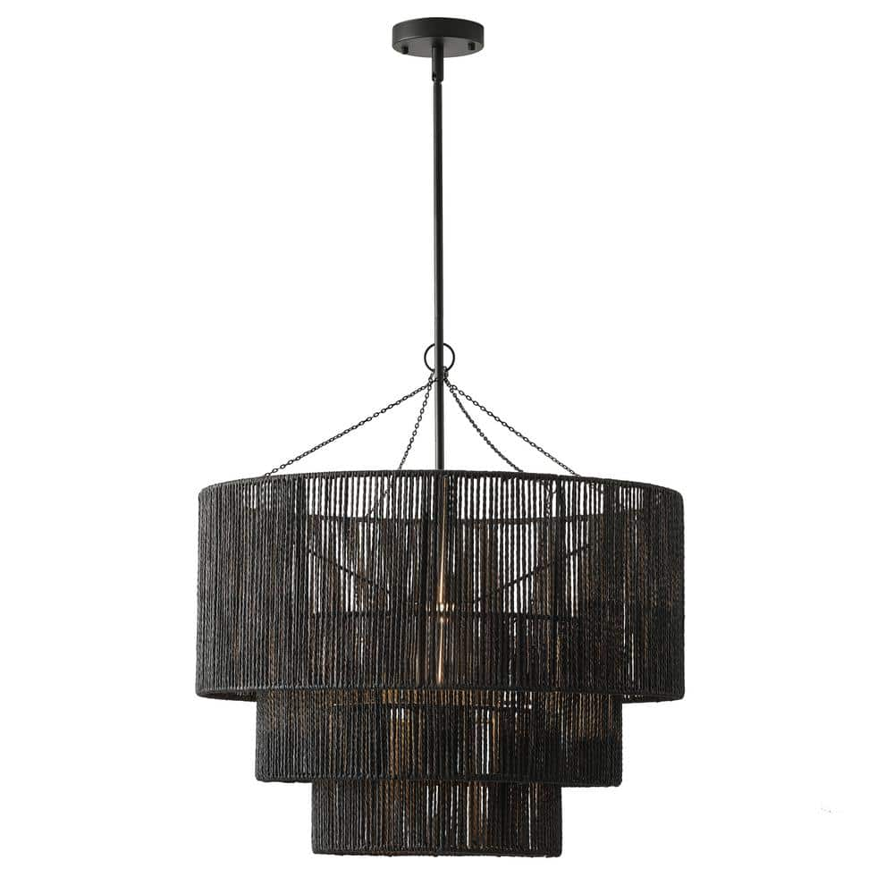 aiwen 23.62 in. 1-Light Farmhouse Black Coastal Woven Chandelier with  Rattan Basket Shade P-PZE-2501A - The Home Depot