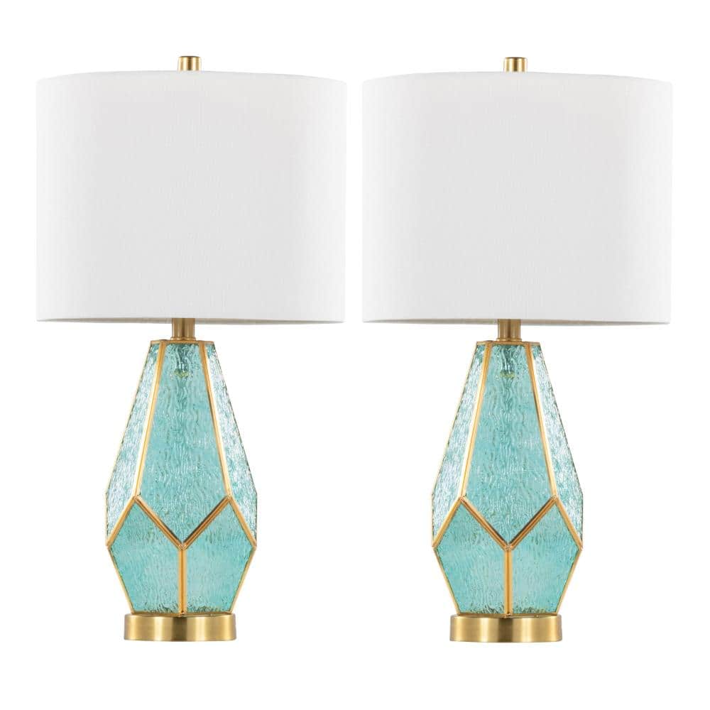 24.8 in. Green Gorgeous Style Glass Base Table Lamp with Linen Shade (Set of 2) price history on PriceWatchPro
