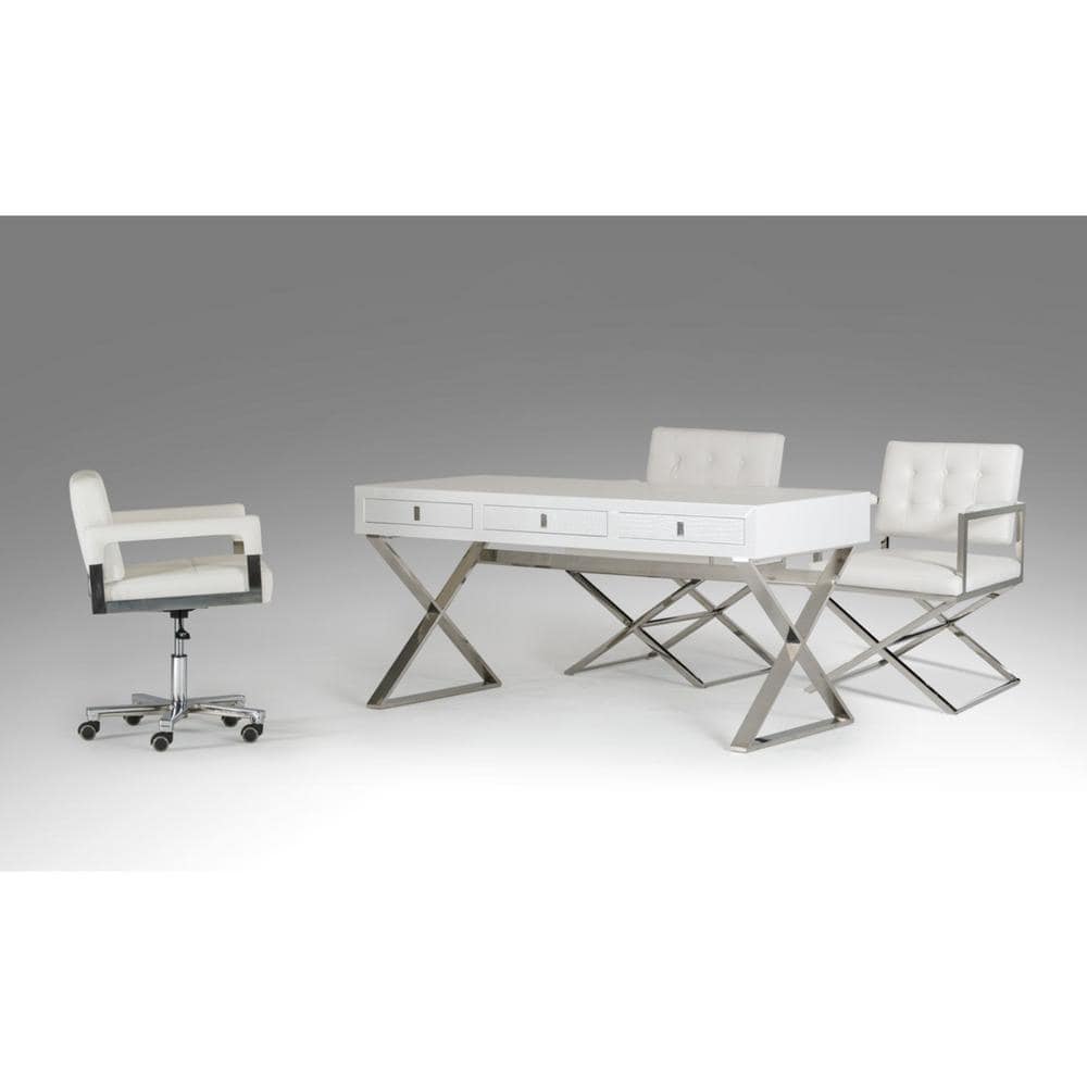 White MDF and Steel Desk with Three Drawers