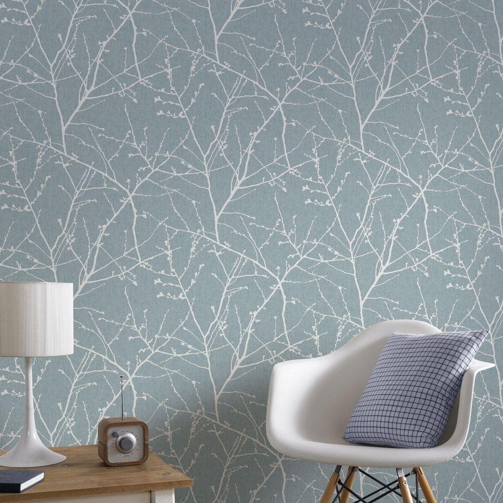 Duck Egg Blue Non-woven Paper Floral Wallpaper