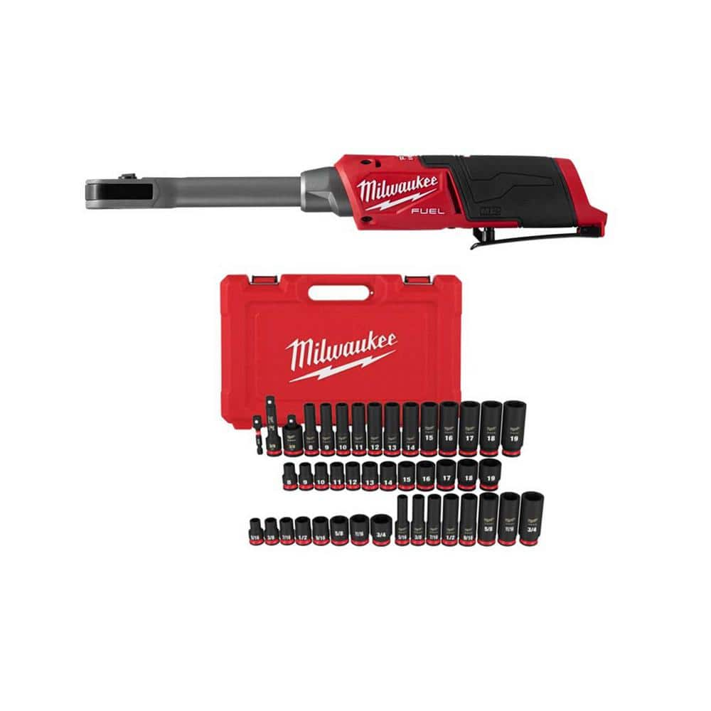 Milwaukee M12 FUEL INSIDER 12V Lithium-Ion Brushless Cordless 1/4in.-3/8in. Extended Reach Box Ratchet w/6 Point Impact Socket Set