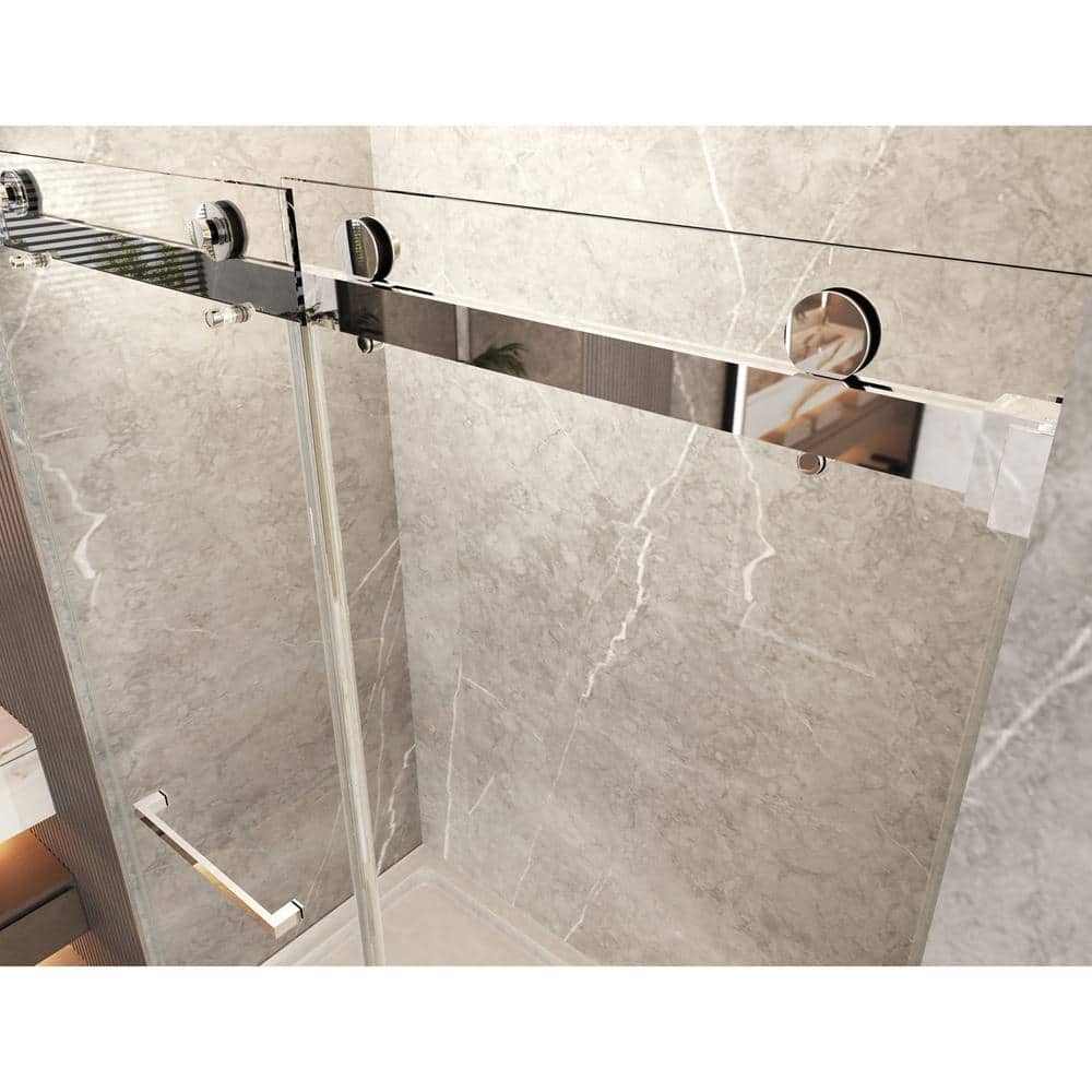 60" Chrome Frameless Sliding Bathtub Door with Clear Tempered Glass