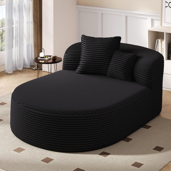 51.6 in. Armless Corduroy Curved Chaise Lounge Sofa in. Black, Boneless Sofa Bed with 2-Pillows