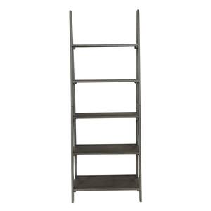 72.25 in. Gray Wood 5-shelf Ladder Bookcase with Open Storage