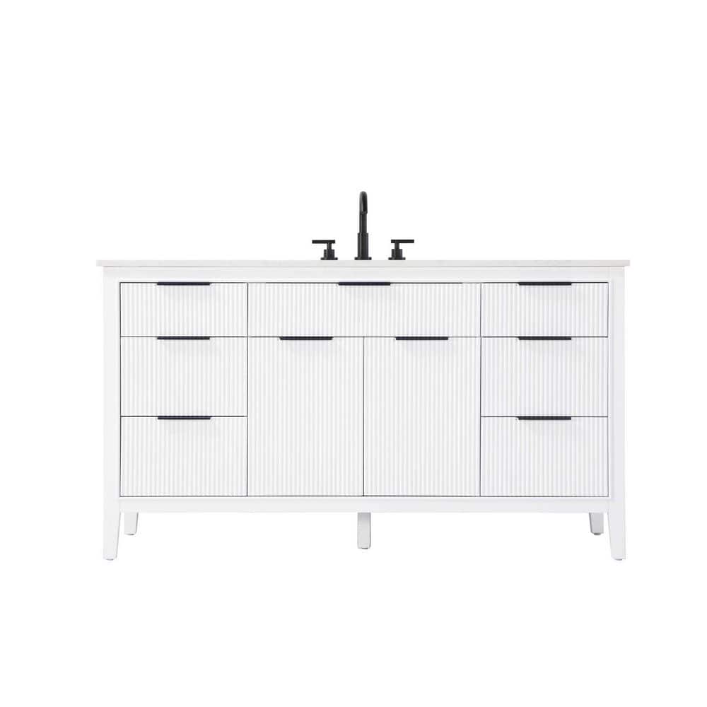 60 in. Single Sink Freestanding White Bath Vanity with Marble White Engineered Marble Top price history on PriceWatchPro