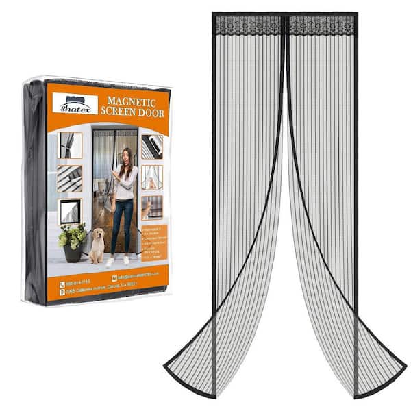 33 in. x 83 in. Black Magnetic Screen Door with Heavy Duty Magnets and Diamond Mesh Curtain