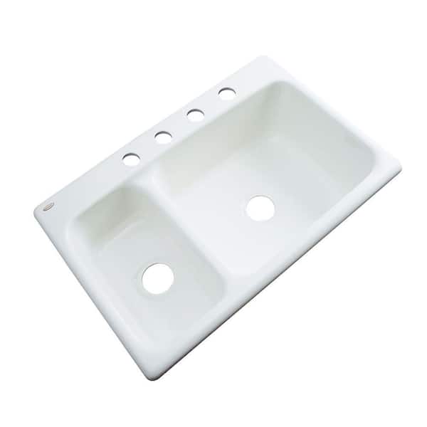 Thermocast Wyndham Drop-In Acrylic 33 in. 4-Hole Double Bowl Kitchen Sink in White