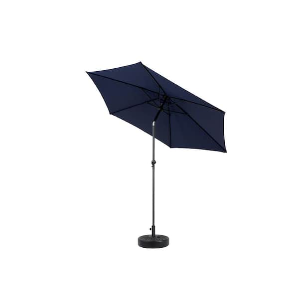 Oyezvary 9 ft. Steel Market Push Button Tilt and Crank Patio Umbrella Adjustable and 6 Sturdy Ribs in Blue (Base Not Included)