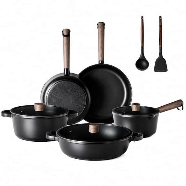 Nonstick Cookware Set with Glass Lids, Oven and Dishwasher Safe, Induction Compatible, Black