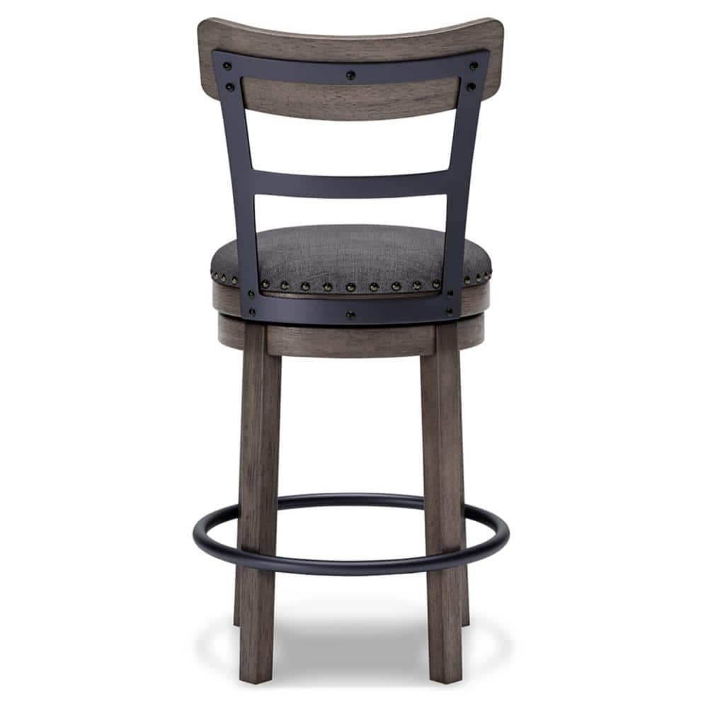 Gray Medium Wood and Metal Swivel Bar Stool with Nailhead Trim
