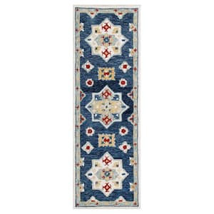 Bella Blue/Multicolor 2 ft. 3 in. x 6 ft. 9 in. Eclectic Hand-Tufted Floral 100% Wool Runner Area Rug