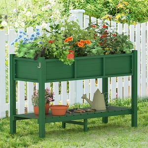 46 in. L x 17 in. W x 28 in. H Green Plastic Wood Raised Garden Bed with Tools, Water Resistant Elevated Planter Box