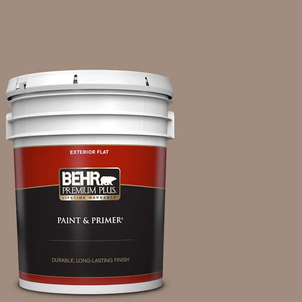 BEHR PREMIUM PLUS 5 gal. #BXC-49 Smokey Tan Flat Exterior Paint & Primer