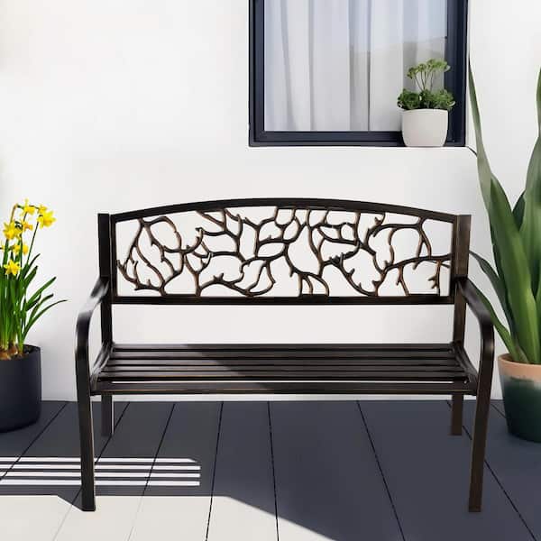 Dovelina 50 in. Metal Outdoor Garden Bench Patio Garden Bench in Antique Bronze