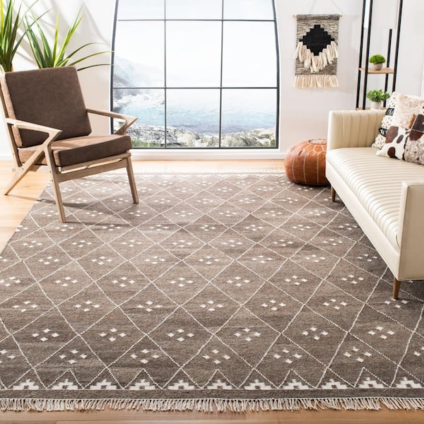 Natural Kilim 10 ft. x 14 ft. Brown/Ivory Geometric Area Rug