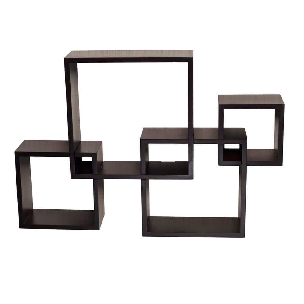Espresso Wood Floating Cube Wall Shelf, 4-Shelf Unit