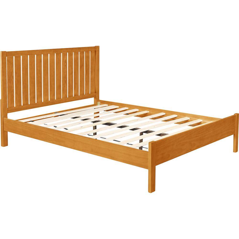 Graham Oak King Solid Pine Wood Platform Bed with Slatted Headboard