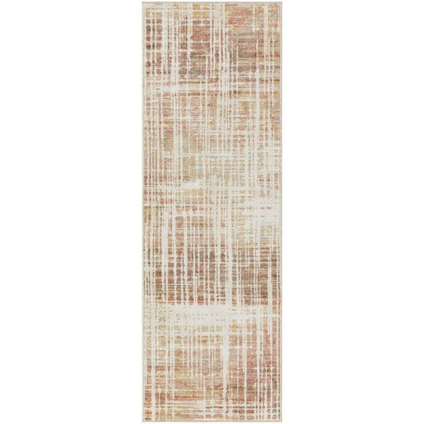 Nourison Washable Decor Beige Peach 2 ft. x 6 ft. Abstract Contemporary Runner Area Rug