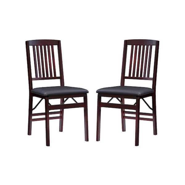 Katrina Merlot Wood Frame and Faux Leather Upholstered Folding Chair (Set of 2)