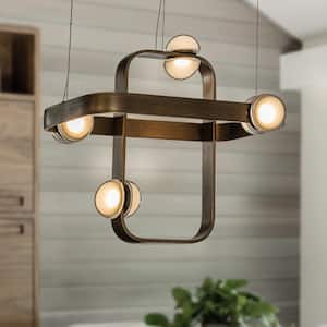 12 in. 8-Light Modern Geometric Kitchen Island Integrated LED Chandelier Unique Antique Copper Dining Room Pendant