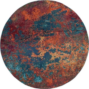 Celestial Atlantic 8 ft. x 8 ft. Abstract Contemporary Round Area Rug