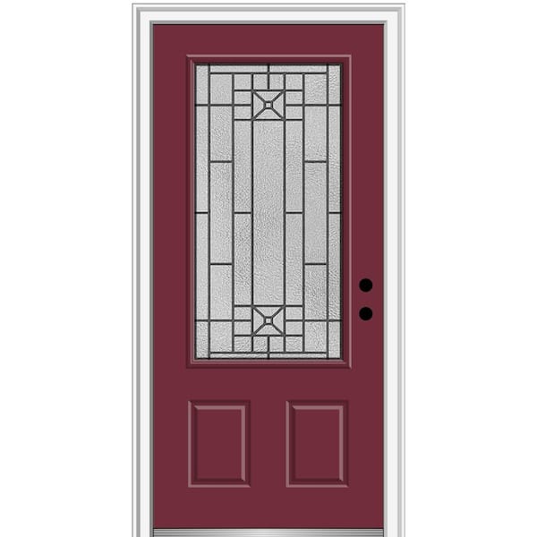 MMI Door 36 in. x 80 in. Courtyard Left-Hand 3/4-Lite Decorative Painted Fiberglass Smooth Prehung Front Door on 6-9/16 in. Frame
