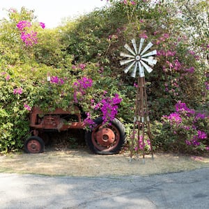 101 in. Tall Outdoor Metal Windmill Spinner Garden Stake Yard Decoration, Rust/Galvanized