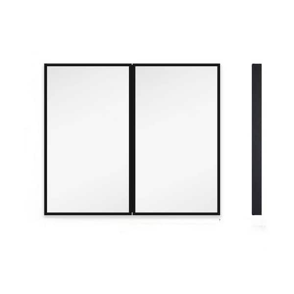 Unbranded 30 in. W x 26 in. H Rectangular Black Iron Framed Wall or Recessed Bathroom Medicine Cabinet with Mirror