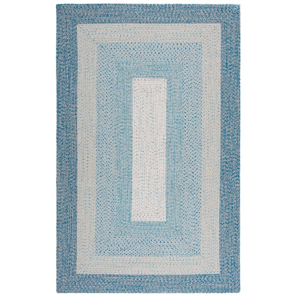 SAFAVIEH Braided Blue/Aqua 5 ft. x 8 ft. Machine Washable Solid Striped Border Area Rug