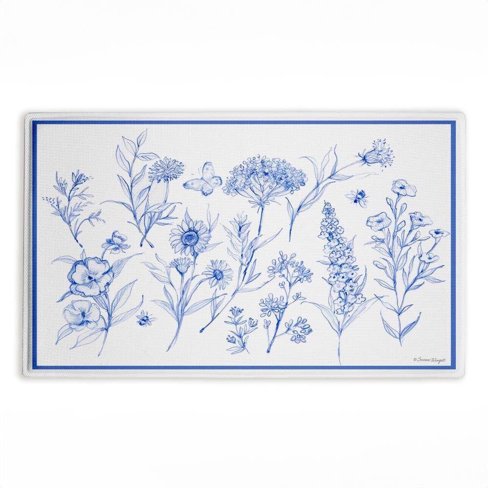 Single Blue Flower Sprigs 18 in. x 30 in. Blue Floral Polyester Blend Rectangle Bath Mat price history on PriceWatchPro