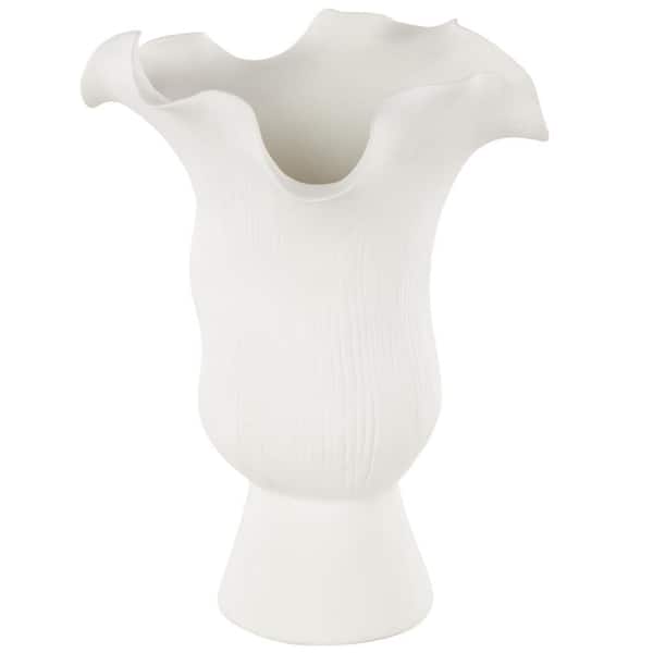 Litton Lane White Floral Inspired Ceramic Abstract Decorative Vase with Linear Grooves