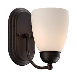 Clayton 1-Light Oil Rubbed Bronze Indoor Wall Sconce Light Fixture with Frosted Glass Shade
