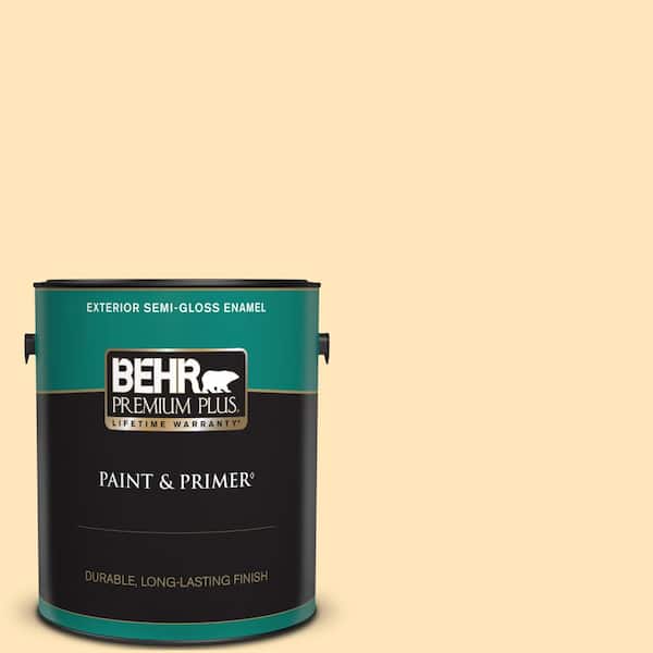 BEHR PREMIUM PLUS 1 gal. #ICC-91 Lemon Whip Semi-Gloss Enamel Exterior Paint & Primer