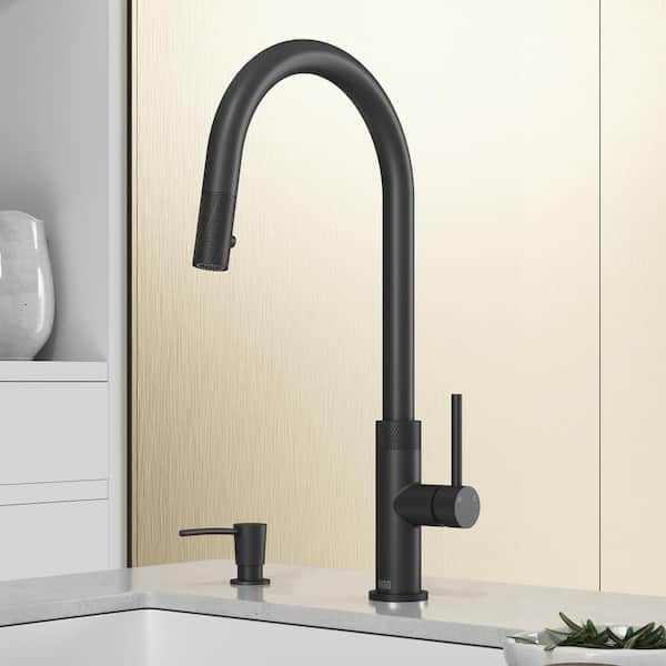 VIGO Bristol Pull-Down Sprayer Kitchen Faucet Set with Soap Dispenser in Matte Black