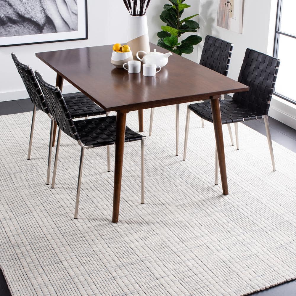 Gray and Beige Wool Stripe Flat Woven 8' x 10' Rug